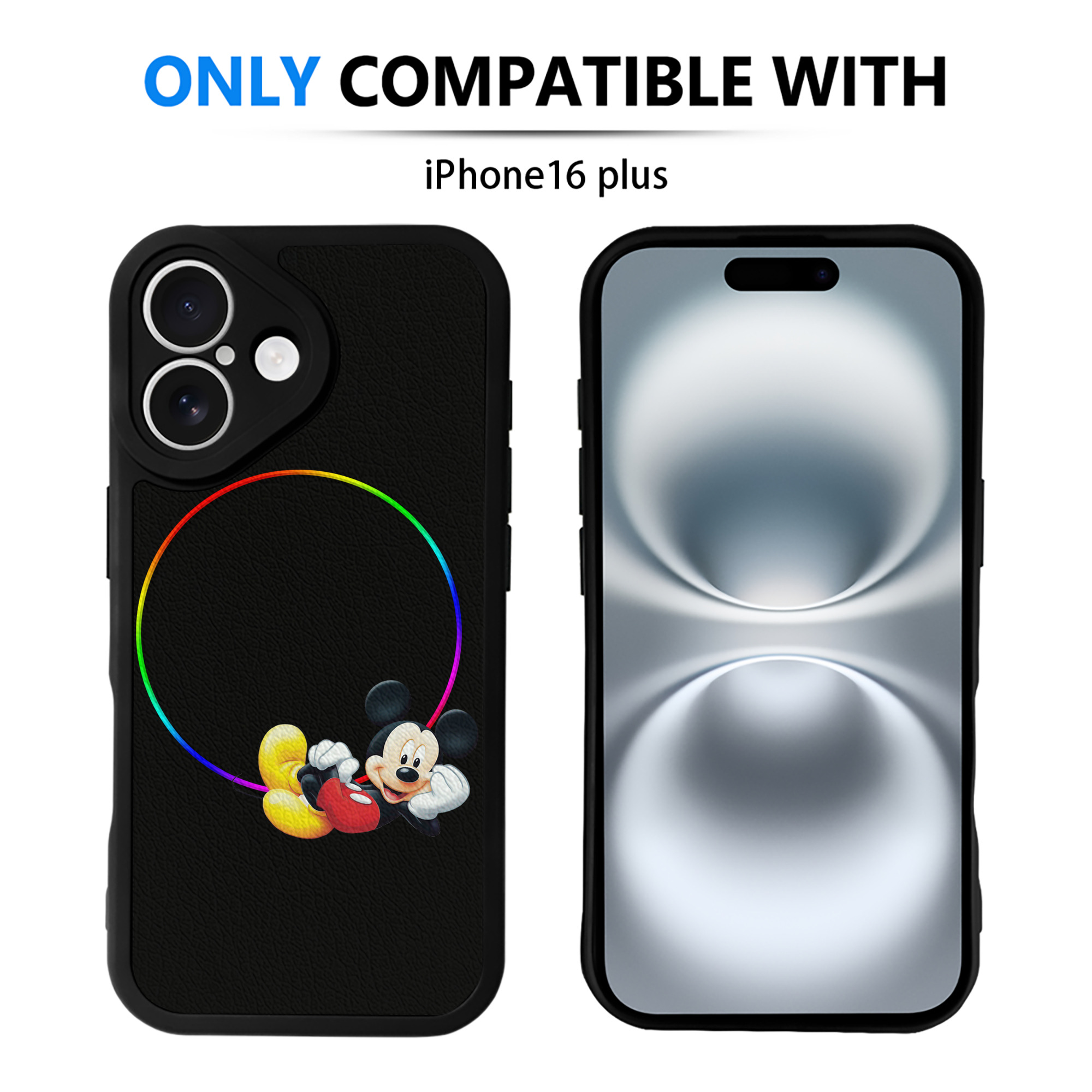 （画像用） ミッキーマウス Mickey Mouse 【iPhone 16シリーズ対応】シリコンスマホケース（レザー調） 材質：シリコン